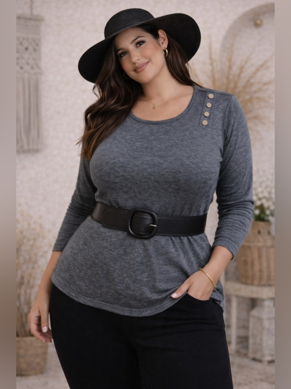🌸5/$20🌸 Sese Code Charcole Button Tunic Top | L
